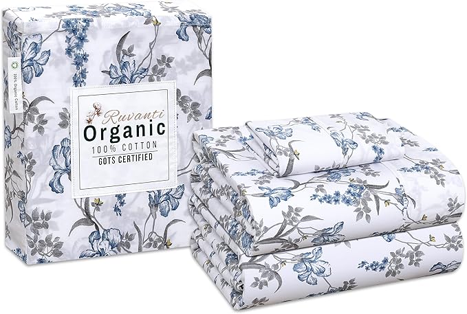 RUVANTI 100% Organic Cotton Sheets Twin XL, Percale Weave, GOTS Certified, 3-Piece Set, Deep Pocket 15", Crisp & Breathable, Soft Durable Bedding, Sábanas Algodón Orgánico – Deluxe
