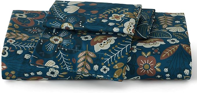 Bedsure Duvet Cover Queen Size - Reversible Floral Duvet Cover Set with Zipper Closure, 3 Pieces Navy Blue Bedding Set with 8 Corner Ties and 2 Pillow Shams 20"x26"