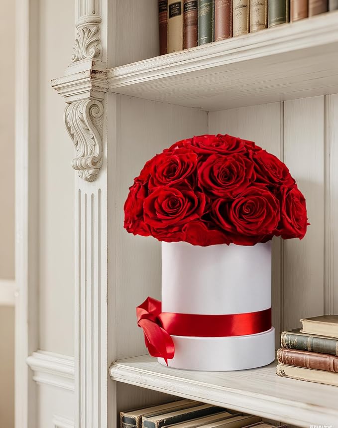 Preserved Roses Dome in a Box, Forever Real Roses Decor, Eternal Flowers for Delivery Prime, Best Gifts Birthday, Wedding, Anniversary, Mother's Day, Christmas for Her, 18-Pieces (Red)