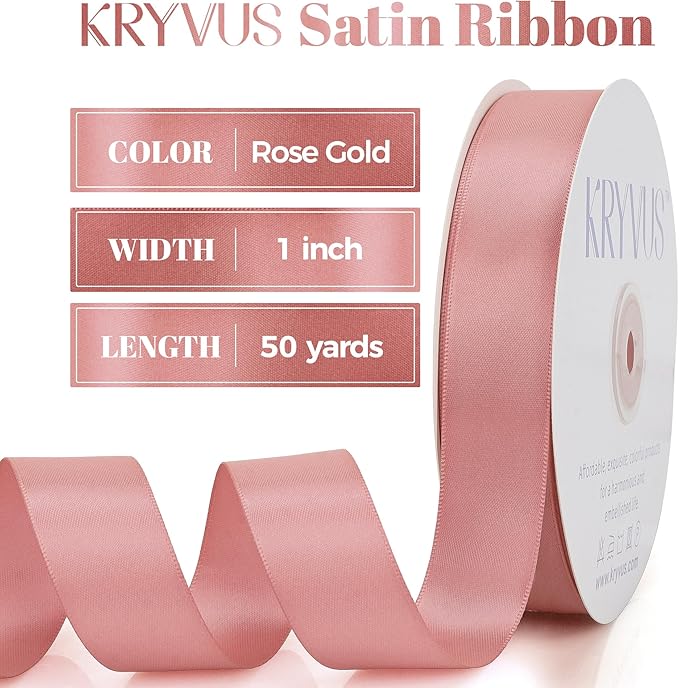 Rose Gold Satin Ribbon, Double Faced 1 Inch X 50 Yards Rose Gold Ribbon, Premium Satin Ribbon for Gift Wrapping, Crafts, Hair Bow Making, Sewing, Flower Bouquet, Wedding Party Decor