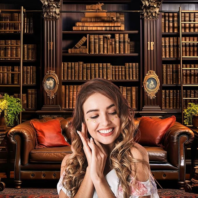 Vintage Luxury Library Bookshelf Backdrop School Library Bookshelf Collection Photography Background Home Office Sofa Business Conversation Room Retro Books Shelves Background Videos Prop 7x5ft