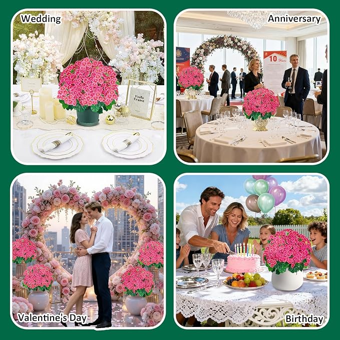 Artificial Handmade Geraniums with Flowers Scent 2 Pots Pink White Purple Lavender Lifelike Faux Geraniums Bushes Fake Flowers for Wedding Party Home Office Indoor Outdoor Plants Decor