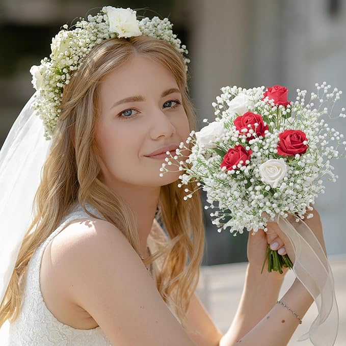 100Pcs Babys Breath Artificial Flowers, White Gypsophila Real Touch White Flowers Artificial Bulk, DIY Wedding Flower Bouquet, Fake Babies Breath Flowers Long Stems for Home Decor