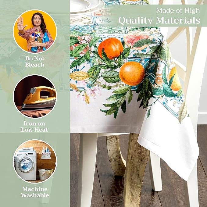 Maison d' Hermine Table Cloth Square Table 100% Cotton 54 x 54 Inches Tablecloth Reusable Decorative Everyday Use for Dining Room, Farmhouse, Home, Party, Festive & Wedding Spring Summer - Agrume
