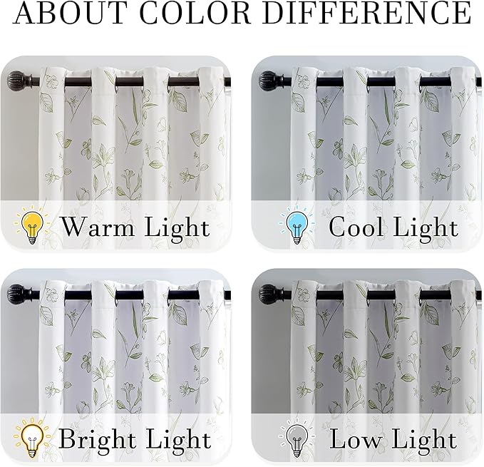 ChrisDowa 100% Blackout Floral Curtains 84 Inches Long 2 Panels for Bedroom Living Room Sage Green Flower Patterned Room Darkening Thermal Insulated Soundproof Grommet Window Treatments Drapes,52X84