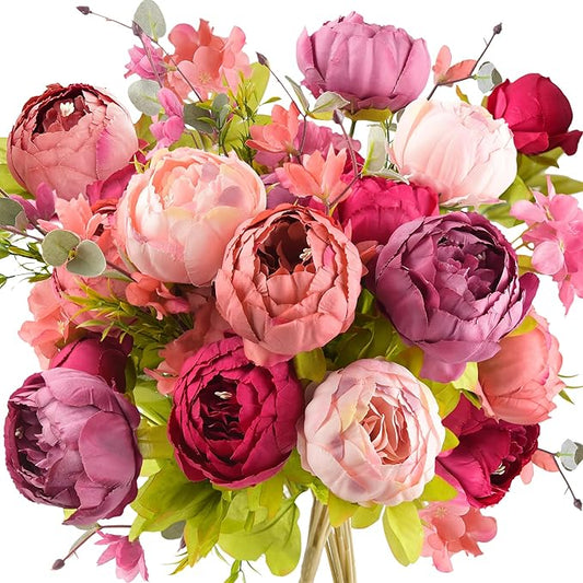 FiveSeasonStuff Vintage Artificial Peonies Silk Flowers and Hydrangeas for Wedding Bridal Home Décor – Beautiful Floral Centerpiece Arrangement Decoration with 2 Bouquets (Cheerful Medley)