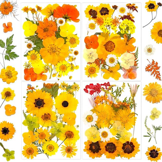 94 Pcs Yellow Pressed Dried Flowers for Resin, Real Natural Bulk Dry Wildflowers Leaves Perfect for Epoxy Molds, DIY Crafts, Home Decor, Soap Candles Jewelry Making