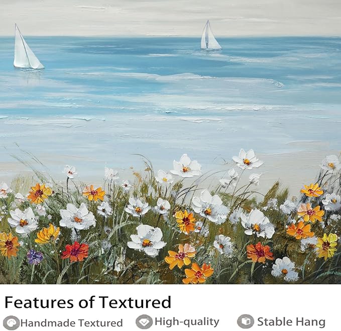 Ardemy Daisy Large Wall Art for Living Room, Floral Canvas Wall Art Ocean Flower Pictures Paintings Wall Decor Living Room Wildflower Artwork Dining Room Home Office Kitchen, 58"x29"