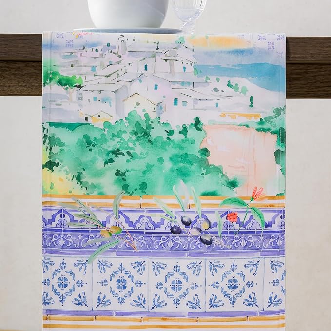 Maison d' Hermine Tablerunners 100% Combed Cotton Premium Table Runner Decorative Table Cover, Home, Kitchen, Dining, Luberon, Double Layer - (14.5"x108")