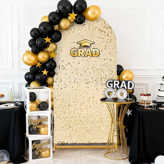 Big Payette Sequin Arch Cover: Light Gold 7.2 FT Arch Backdrop Cover for Arch Stand Glitter Wedding Arch Cover Backdrop Fabric for Birthday Halloween Celeberation
