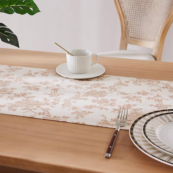 100% Cotton French Pastoral Table Runners, 13x48 Inch Terracota Farmhouse Table Runners 48 Inches Long, Vintage Flowers Print Home Decors