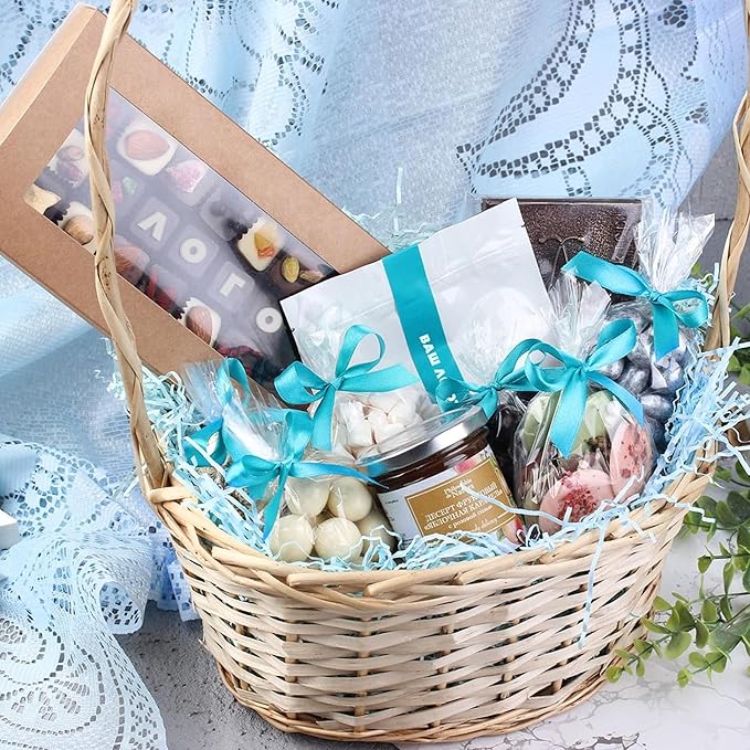 Uptotop 2 LB Crinkle Cut Paper Shred Filler for Gift Wrapping Basket Filling, Birthday, Christmas, Thanksgiving, Wedding, Mother's Day, Blue