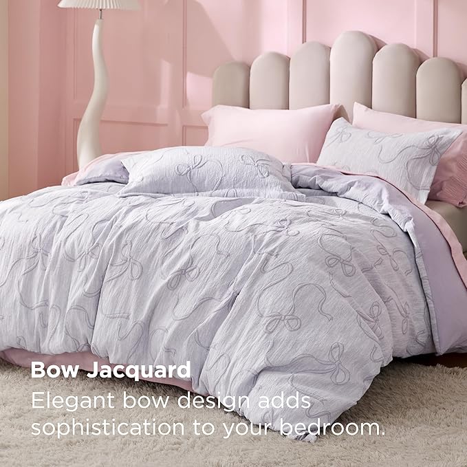 Bedsure Purple Duvet Cover Queen Size with Bowknot Jacquard Design, Soft and Elegant Boho Bedding Set, Luxurious Craftsmanship for a Stylish Bedroom,Includes 1 90"x90" Duvet Cover & 2 Pillow Shams
