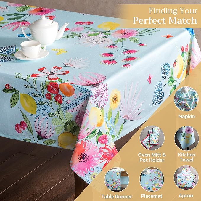 Maison d' Hermine Table Cloth Rectangle Table 100% Cotton 60 x 90 Inches Tablecloth Reusable Decorative for Dining Room, Farmhouse, Home, Party, Festive & Wedding Spring Summer - Jardin D'Ete - Mint