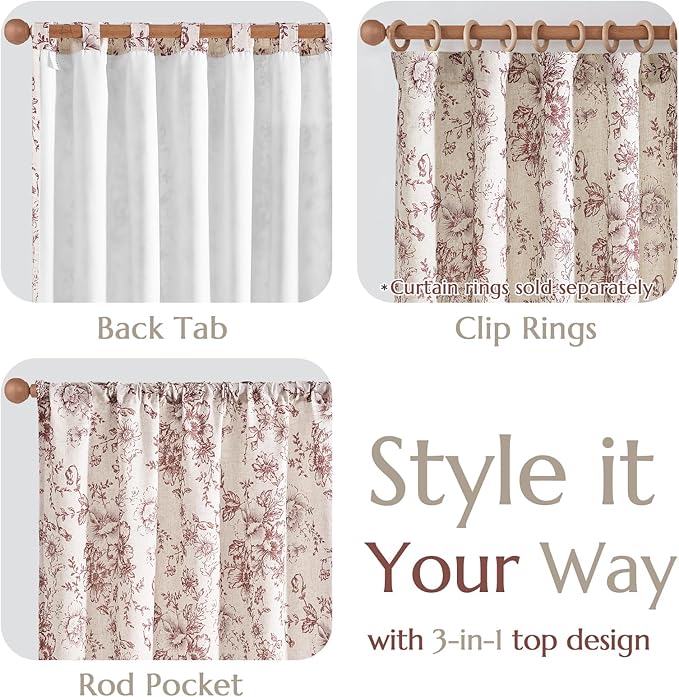 jinchan Lined Linen Blend Curtain Floral Curtains for Living Room 63 Inch Length Christmas Red Peony Flower Printed Curtain Rod Pocket Back Tab Farmhouse Patterned Drapes Curtains Set 2 Panels
