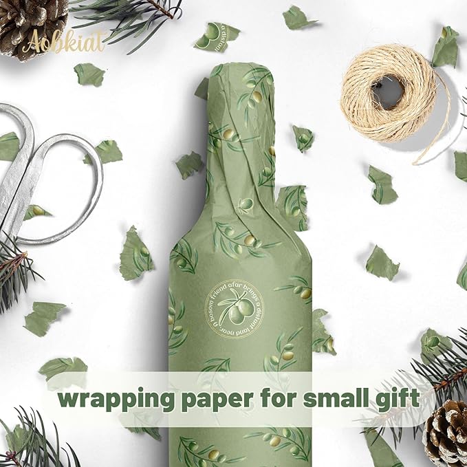 Aobkiat Christmas Green Tissue Paper for Bags,20 x 15 Inch Olive Leaf Wrapping Paper for Friends Family Present Packaging Gift Wrap,Wedding,Birthday,Xmas,New Year,DIY Craft,24 Sheets