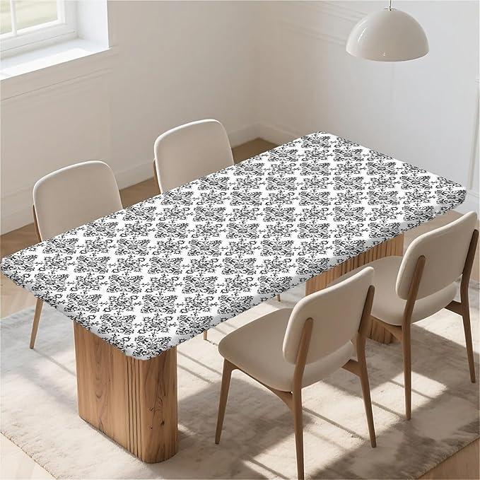Rectangle Table Cloth Cover Waterproof Elastic Fitted Polyester Fitted Tablecloths for 6 Foot Tables for Indoor,Picnic, Camping, Outdoor （60" x 30"，Geometric ）