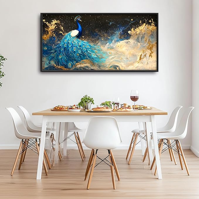 Peacock Large Wall Art Framed Gold Wall Decor for Living Room Mountain Peacock Pictures Oversized Canvas Print Painting Modern Extra Large Framed Artwork for Bedroom Office Home Decor 60"x30"