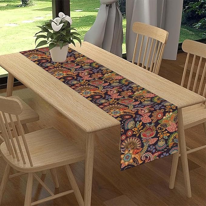 Paisley Table Runner, Rustic Vintage Farmhouse Abstract Boho Floral Leaf Print Table Decor for Home Kitchen Dining Patio Holiday Party Indoor Outdoor Table Decorations 13x108 inch
