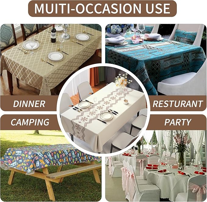 Rectangle Table Cloth,100% Waterproof Tablecloth Oil Proof Spill Proof Vinyl Table Cloth, Wipe Clean Plastic Table Cover for Dining, Camping, Indoor and Outdoor 54" x 102",Snowflake