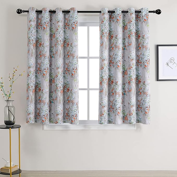MYSKY HOME Floral Curtains 72 inches Long with Watercolor Floral Painted Thermal Insulated Energy Efficient Window Curtains for Living Room Home Office 2 Panels Orange and Green