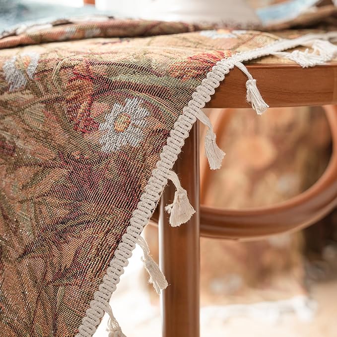 ENJOYBRIDAL Dandelion Curtains 96 Inch Long Bedroom Boho Drapes Vintage Semi Sheer Jacquard Rod Pocket Window Curtain Panels Living Room 2 Panels Decorative Tassel Farmhouse Window Treatments