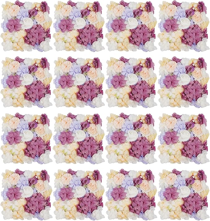 16Pcs Artificial Flower Wall Panel 3D Floral Backdrop Walls13.7 X 13.7" Purple Flower Wall Decor Panel Flower Backdrop for Party Home Background Decor
