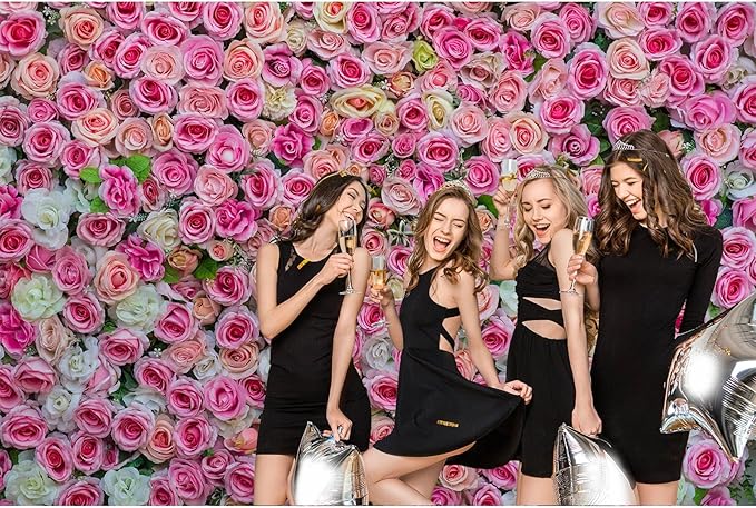 Pink Rose Flowers Theme Photography Backdrop Baby Shower Wedding Happy Birthday Photo Background Dessert Cake Table Floral Decoration Supplies Studio Props Decor Background 9x6ft