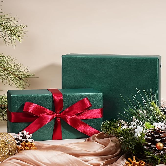 LaRibbons Green Wrapping Paper, Mini Roll-17 Inch x 33 Feet, Solid Color Pearly-Lustre Christmas Gift Wrap Paper Rolls, Perfect for Holiday, Wedding, Valentine's Day, Birthday