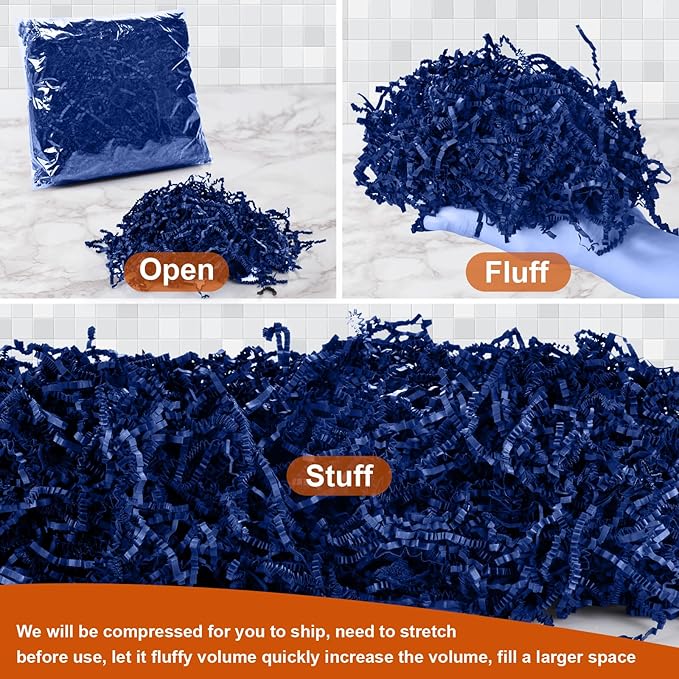 Darfukei Shredded Paper for Gift Baskets, Dark Blue Crinkle Paper Filler, 1/2LB (8 oz), Perfect for Birthdays, Weddings, Anniversaries, Gift Wrapping