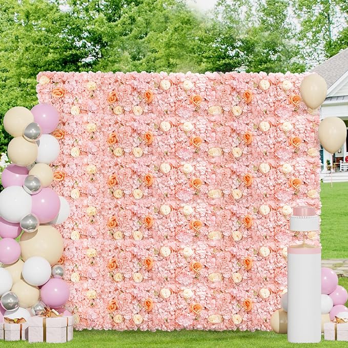 FOTSHARER Pink Artificial Flower Wall 15''x15'' Floral Wall Panels 12 PCS Wedding Flower Panels for Backdrop Floral Wall Set for Parties
