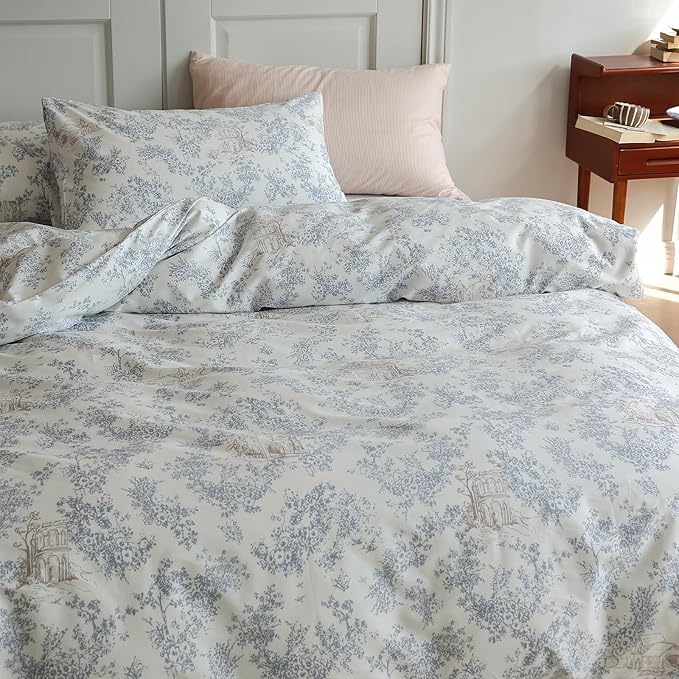 HighBuy Garden Floral Duvet Cover Queen Size Soft Cotton Flower Bedding Set Queen Vintage Boho Flower Comforter Cover Botanical Floral Duvet Cover for Kids Girls with 2 Pillowcases Queen Bedding Set