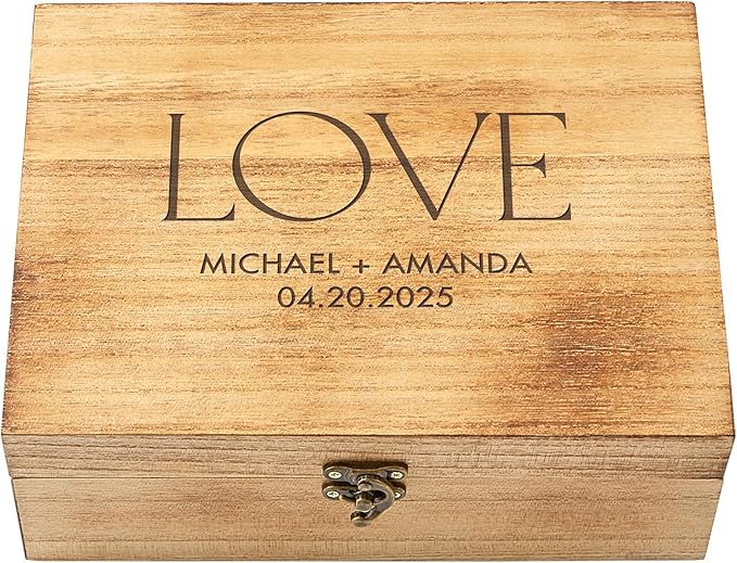 Let's Make Memories Personalized Wooden Keepsake Box With Hinged Lid - Wood Memento Box - Decorative Storage - Home Decor - For Couples, Wedding, Newlyweds - Laser Engraved - LOVE
