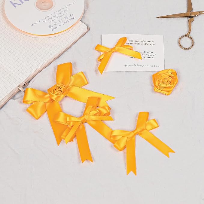 Double Faced Yellow Gold Satin Ribbon, 1/2 Inch X 25 Yards Polyester Ribbon for Gift Package Wrapping, Crafts, Bow Making, Sewing, Flower Bouquet, Wedding Party Decor