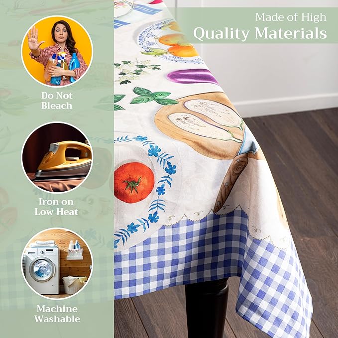Maison d' Hermine Table Cloth Rectangle Table 100% Cotton 60 x 108 Inches Tablecloth Reusable Decorative Everyday Use for Dining Room, Farmhouse, Home Party, Festive & Wedding Spring Summer - Gourmand