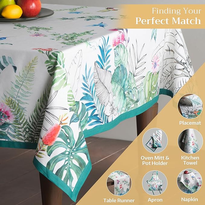 Maison d' Hermine Table Cloth Square Table 100% Cotton 54 x 54 Inches Tablecloth Reusable Decorative Everyday Use for Dining Room, Farmhouse, Home, Party, Festive & Wedding Spring Summer - Tropiques