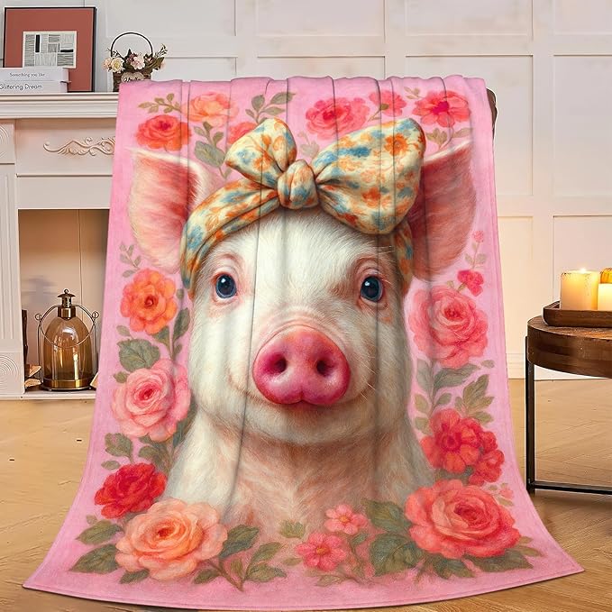 Pink Pig Blanket Cute Pig Throw Blanket Soft Cozy Fleece Fuzzy Stuffed Plush Flannel Animal Gifts for Girls Women Boys Kids Adults 40''x50''