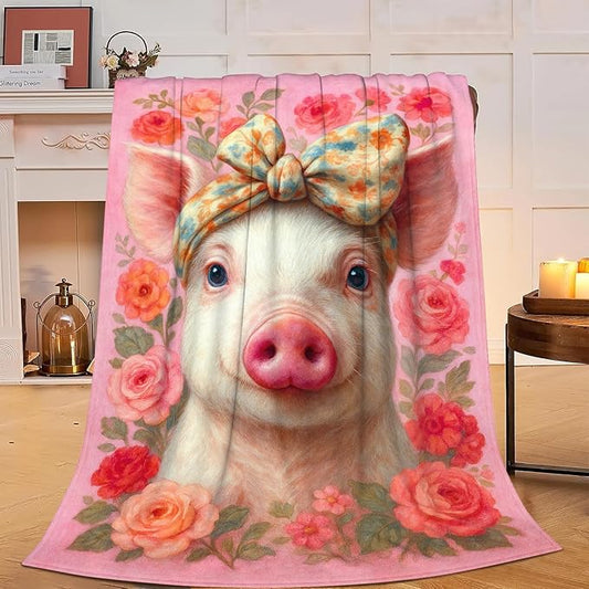 Pink Pig Blanket Cute Pig Throw Blanket Soft Cozy Fleece Fuzzy Stuffed Plush Flannel Animal Gifts for Girls Women Boys Kids Adults 40''x50''