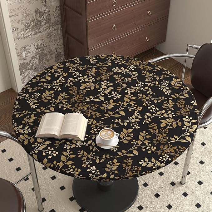 Dark Floral Peel and Stick Wallpaper, Vintage Gold Leaf Self-Adhesive Contact Paper for Bedroom Stair Shelves Drawer, Modern Black Yellow Gold Vinyl Removable Wallpapers 17.5In x 9.8Ft