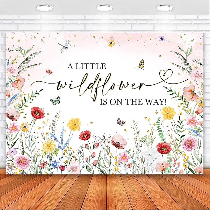 Avezano 8 x 6 ft Wildflower Baby Shower Backdrop Watercolor A Little Wildflower is On The Way Baby Shower Party Decorations Wildflower Theme Girl Banner Photoshoot Props