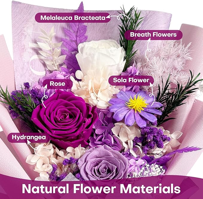 Preserved Flowers Bouquet, Eternal Natural Rose, Flower Birthday Decorations for Mom Women,Send Flowers Prime,Wedding Anniversary,Christmas Eve