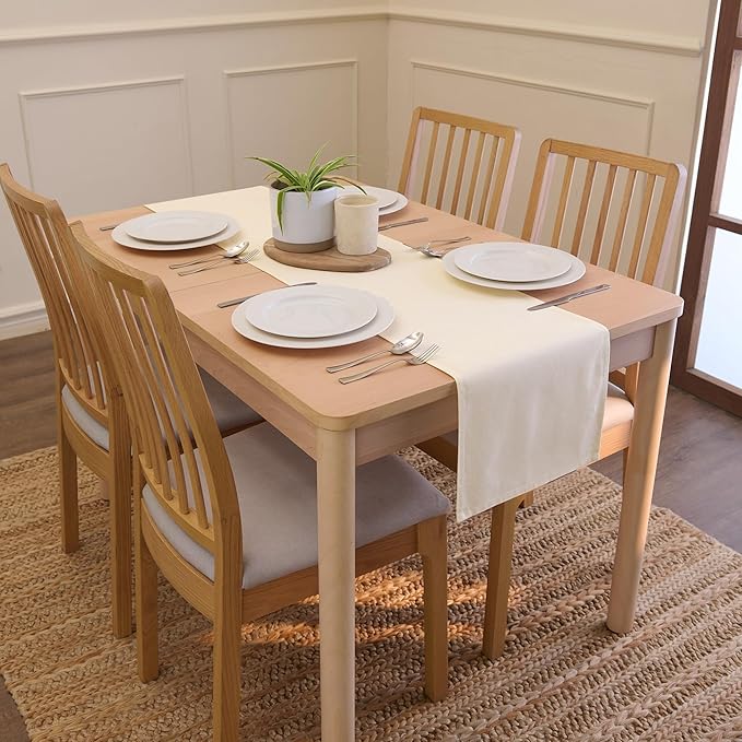 Encasa XO Table Runner 13"x72" Long | Cotton Canvas Fabric | Natural Solid Color | Machine Washable & Durable