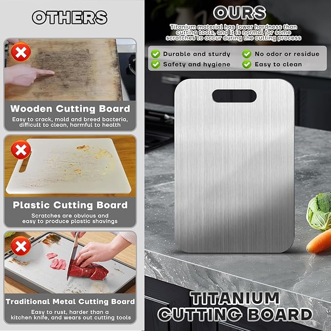 Katuchef Titanium Cutting Boards for Kitchen 100% Pure Ti Katu chef Titanium Cutting Board set Double Sided Non Toxic Titanware Chopping Board,Durable Dishwasher Safe Cutting Boards(2PC-S+XL)