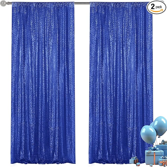 Navy Blue Sequin Backdrop Curtain 2 Pieces 2FTx8FT Glitter Photography Backdrop for Party Wedding Birthday Christmas Decorations