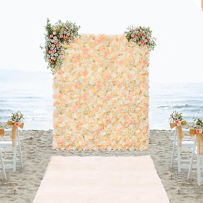 YOUMEHOME Champagne Flower Backdrop - Artificial Flower Wall Panel 12packs Rose Wall Backdrop for Birthday Party Wedding Background Shop Photo Arrangement Decor