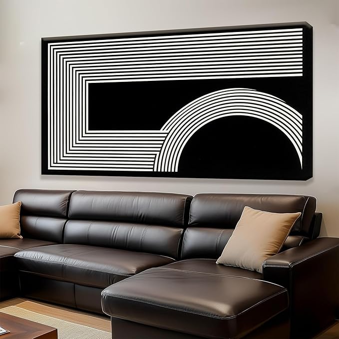 TAIJXAGSG Large Abstract Wall Art Black And White Wall Art Geometric Line Print Painting Artwork Canvas Art Wall Decor Simple Picture Artwork For Living Room Bedroom Office Home Decor 29"X 58"