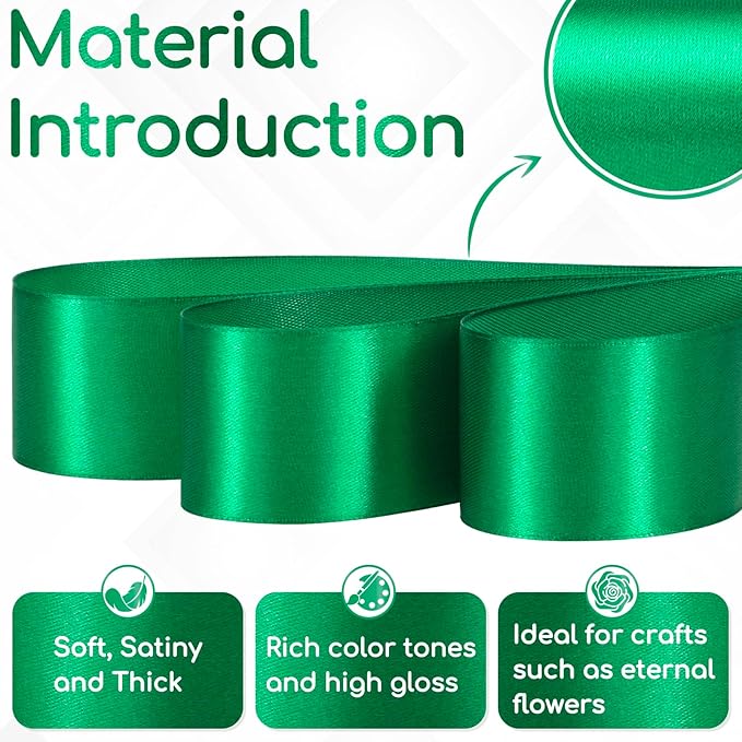 30 Yards Green Ribbon 1-1/2 Inch, Green Satin Ribbon for Gift Wrapping, Christmas, Flower Bouquet, Crafts, Halloween, Wedding and Bow Making