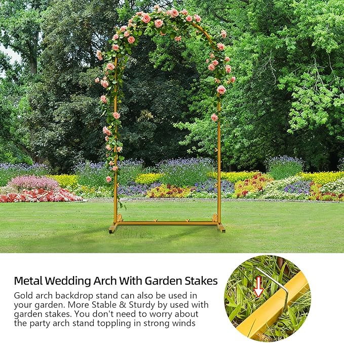 6 FT Wedding Arch Frame Backdrop Stand for Party, Balloon Arch Stand, Wedding Arches for Ceremony, Metal Gold Arch Frame Backdrop Stand for Bridal Baby Showers Birthday Decoration Photo
