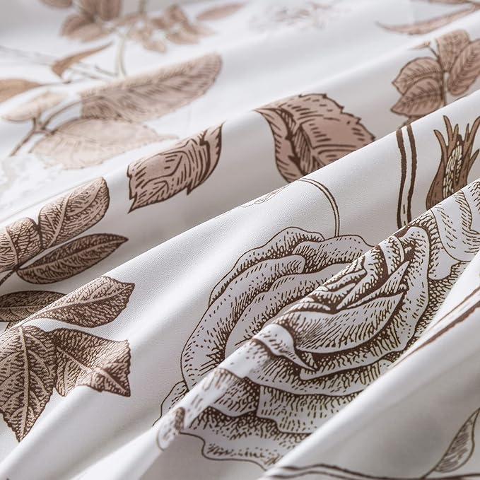 FADFAY Sheets Set Twin XL Vintage White and Brown Floral Bedding Elegant Peony Sheets Shabby Rose Farmhouse Bedding 100% Egyptian Cotton 800 Thread Count Deep Pocket Fitted Sheet 4Pcs, Twin XL Size