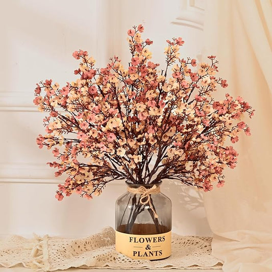 Yastouay Fake Fall Flowers Thanksgiving Table Decor, 15Pcs Fall Beige Brown Artificial Flowers for Decorations, Babys Breath Artificial Flowers Bulk for Thanksgiving Fall Decor Floral Arrangement
